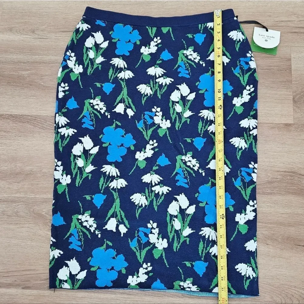 Kate Spade Floral Knit Midi Skirt Blue and Green Size XXL